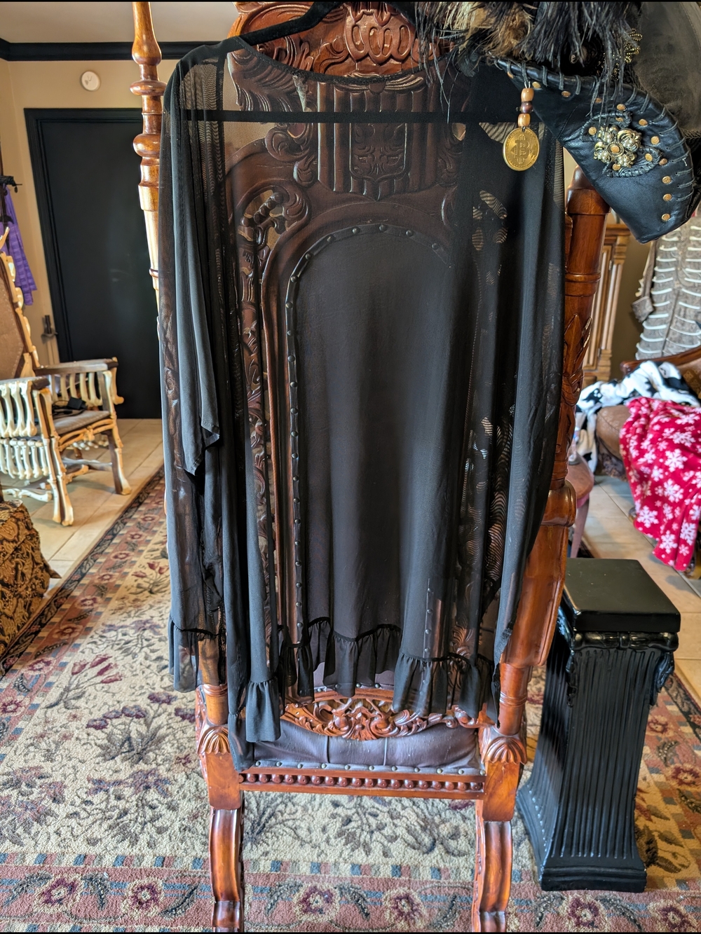 Sheer Black Duster Kimono with Ruffle Hem - Picture 2 of 2